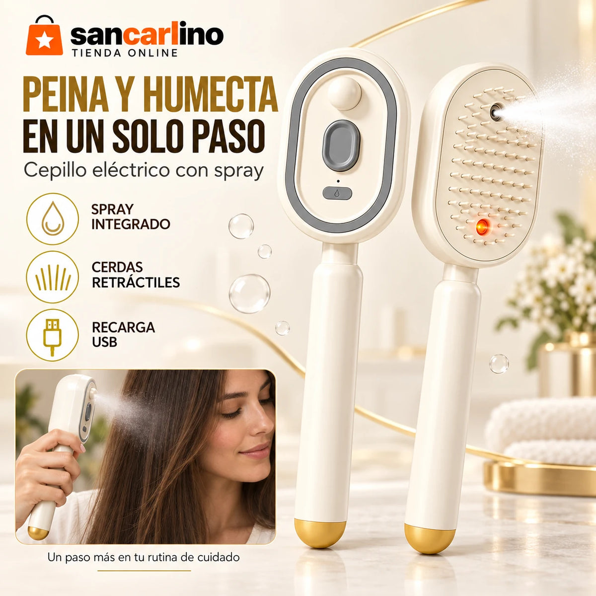 Cepillo Eléctrico con Spray y Cerdas Retráctiles – Recargable USB