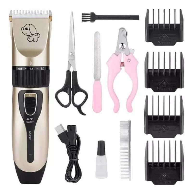 Kit mascota todo en uno: cortadora, cepillo de vapor, guante y spray dental