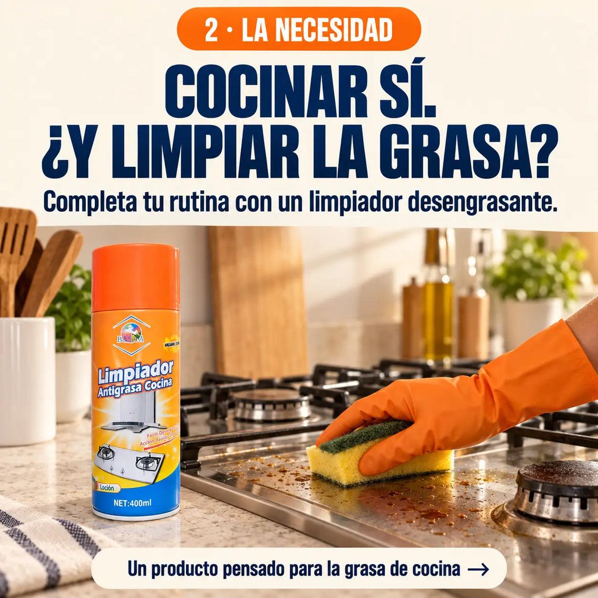 Pack de 3 Limpiadores Antigrasa en Espuma — Dale Batalla a la Grasa de tu Cocina | 400 ml c/u