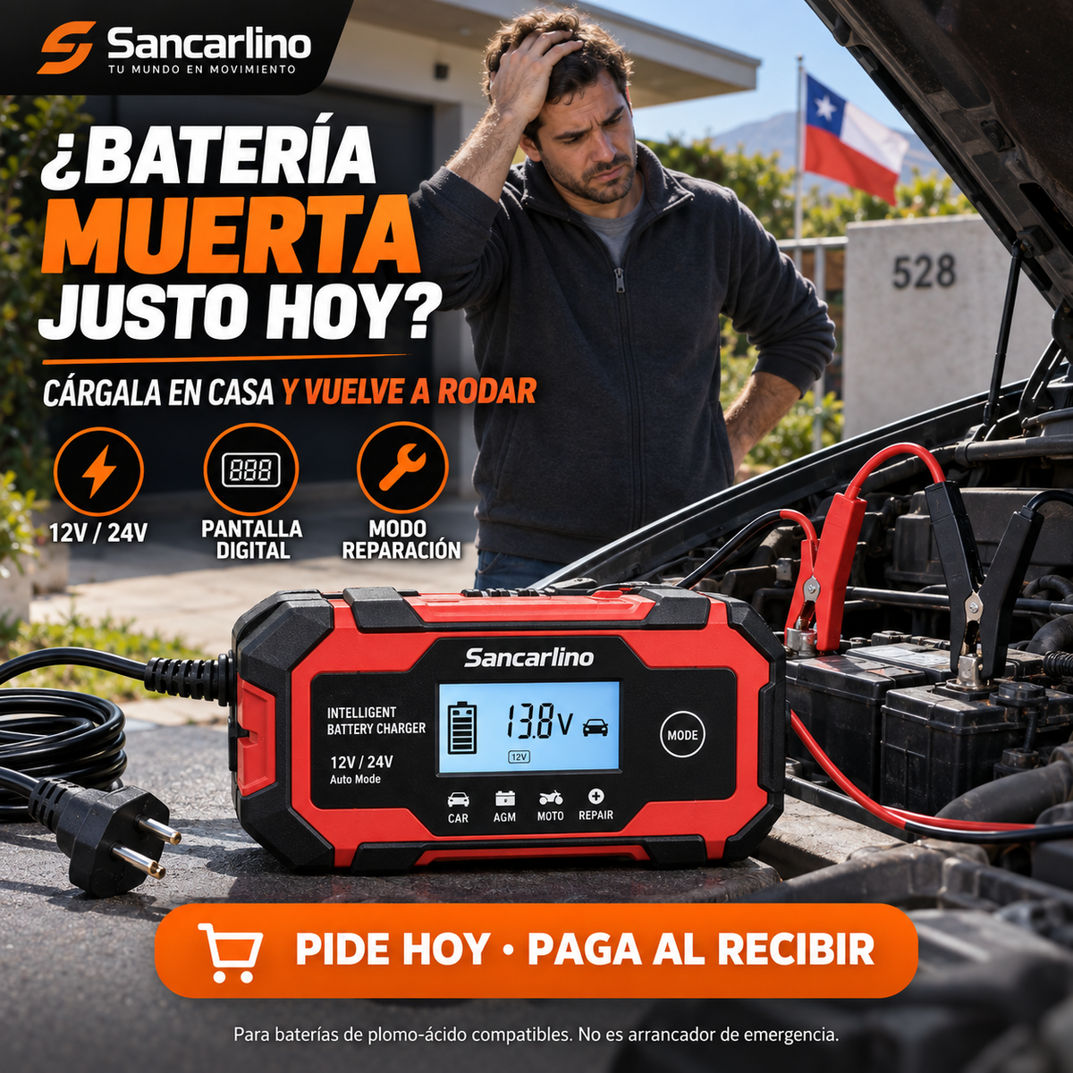 Cargador Inteligente de Baterías 12V/24V – 10A con Carga Automática