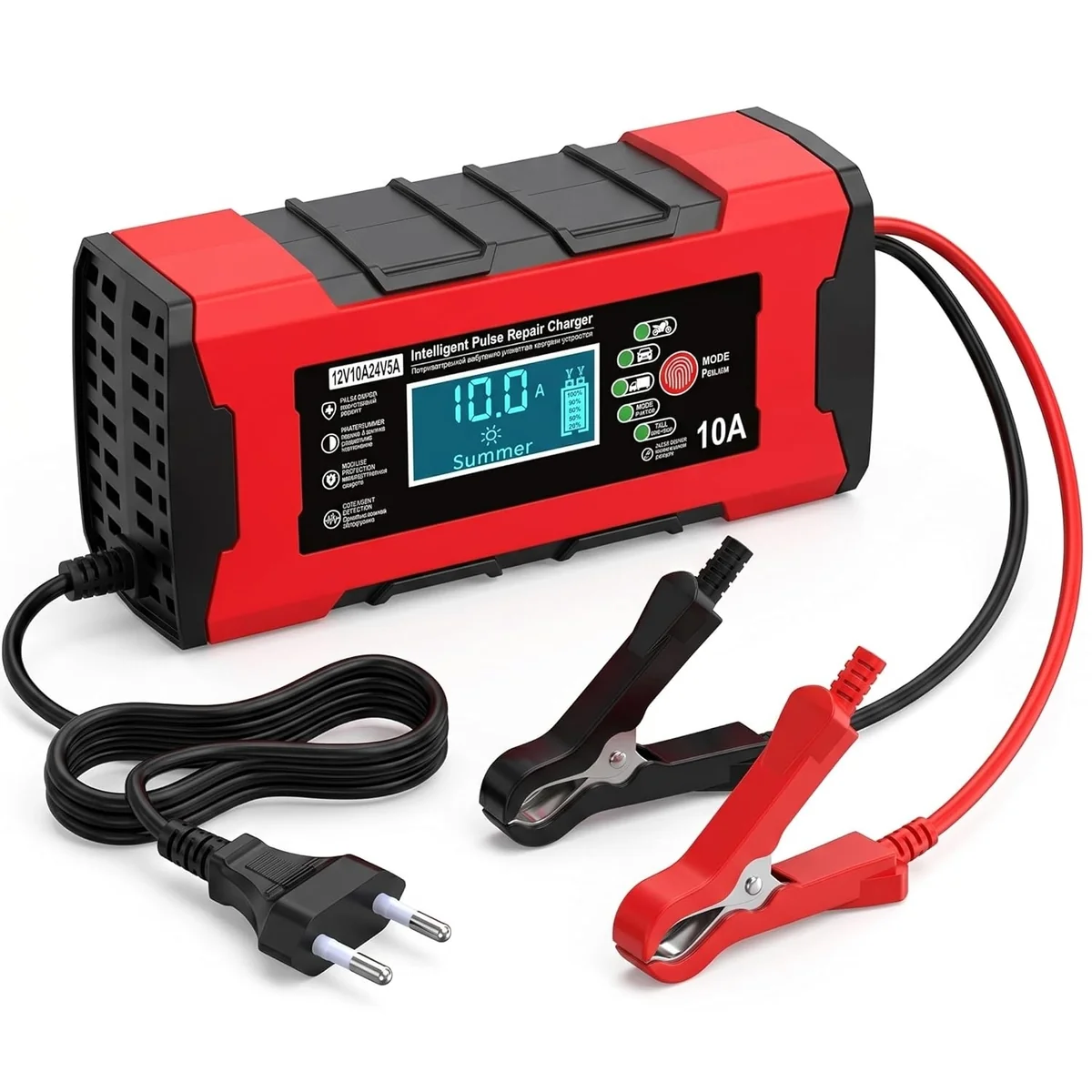 Cargador inteligente 12V 10A / 24V 5A con enchufe y pinzas