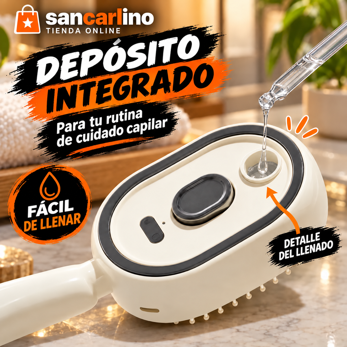 Depósito del cepillo con spray: llenado con agua.