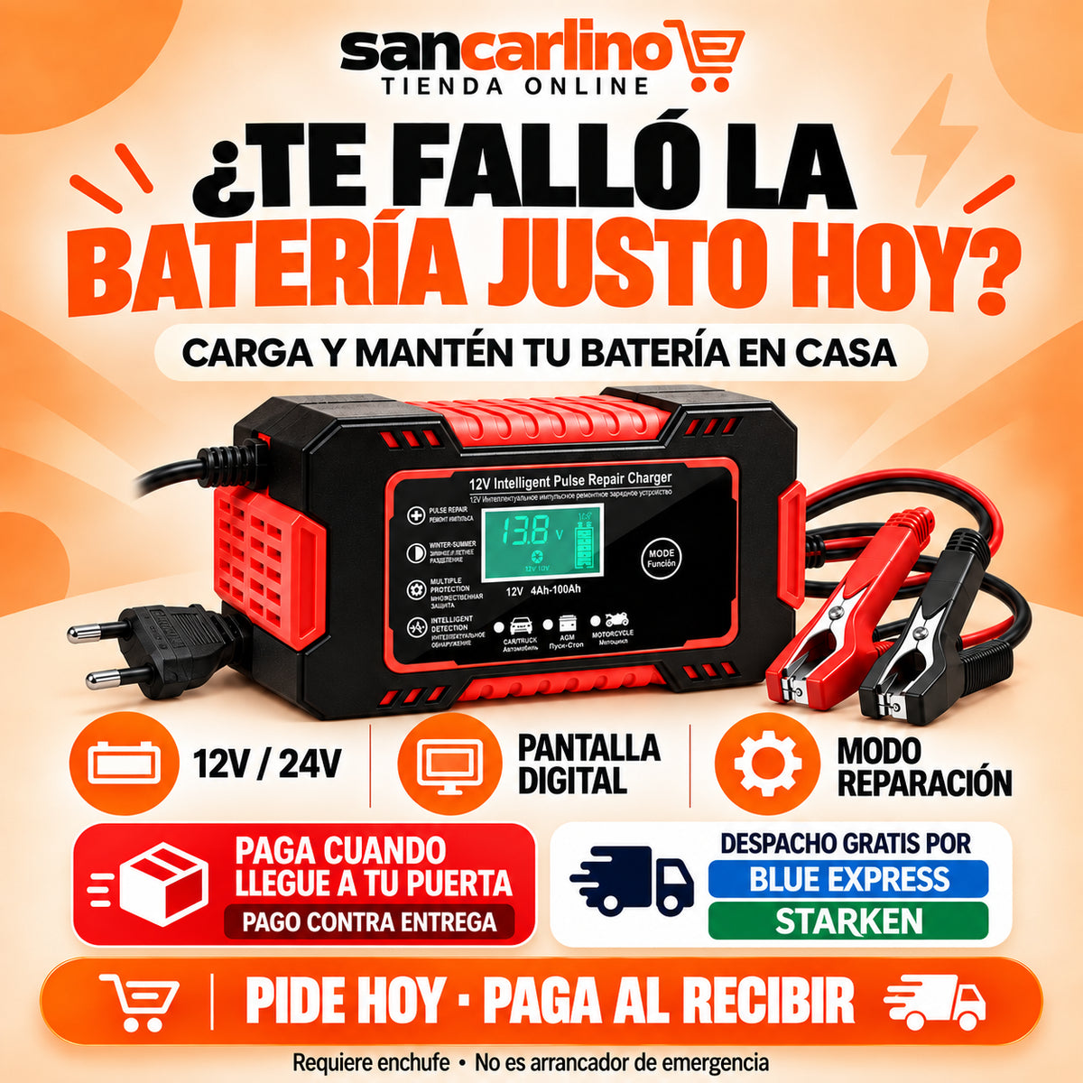 Cargador Inteligente de Baterías 12V/24V – 10A con Carga Automática
