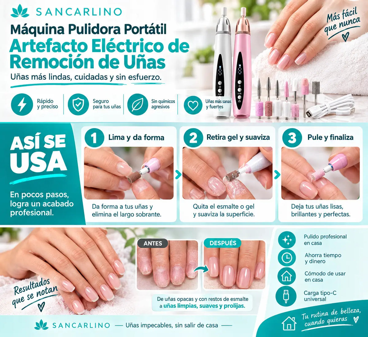Dremel de Uñas Inalámbrico con Luz LED - Manicura Profesional en Casa - Envío Gratis