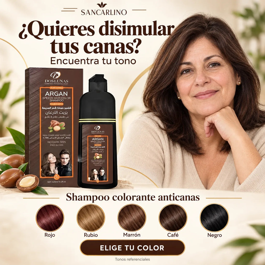 Shampoo Colorante Anticanas Dos Lunas con Argán