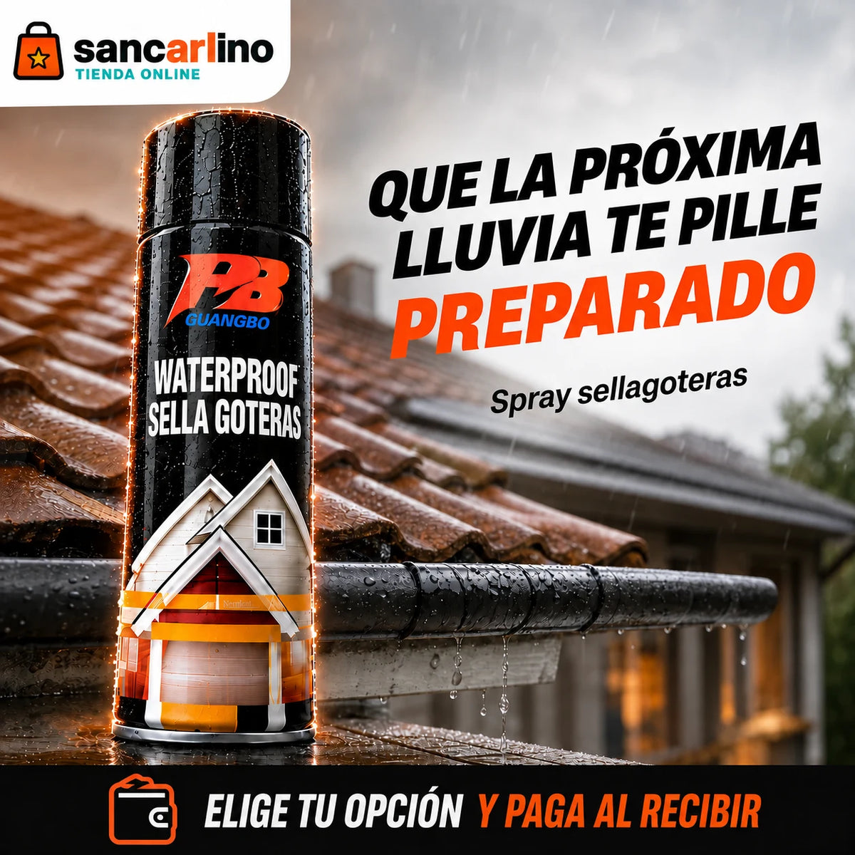Que la próxima lluvia te pille preparado. Spray sellagoteras.